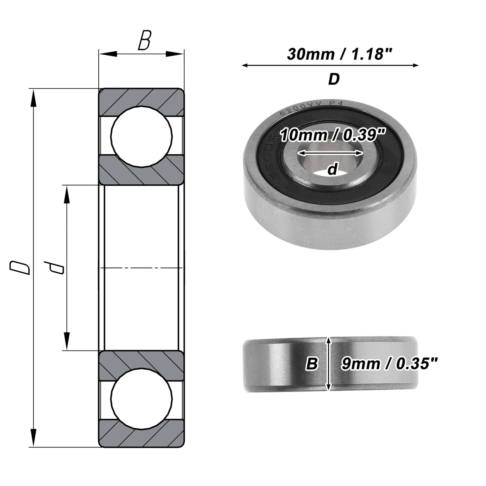 6200VV Deep Groove Ball Bearing for Various Models (10x30x9mm)