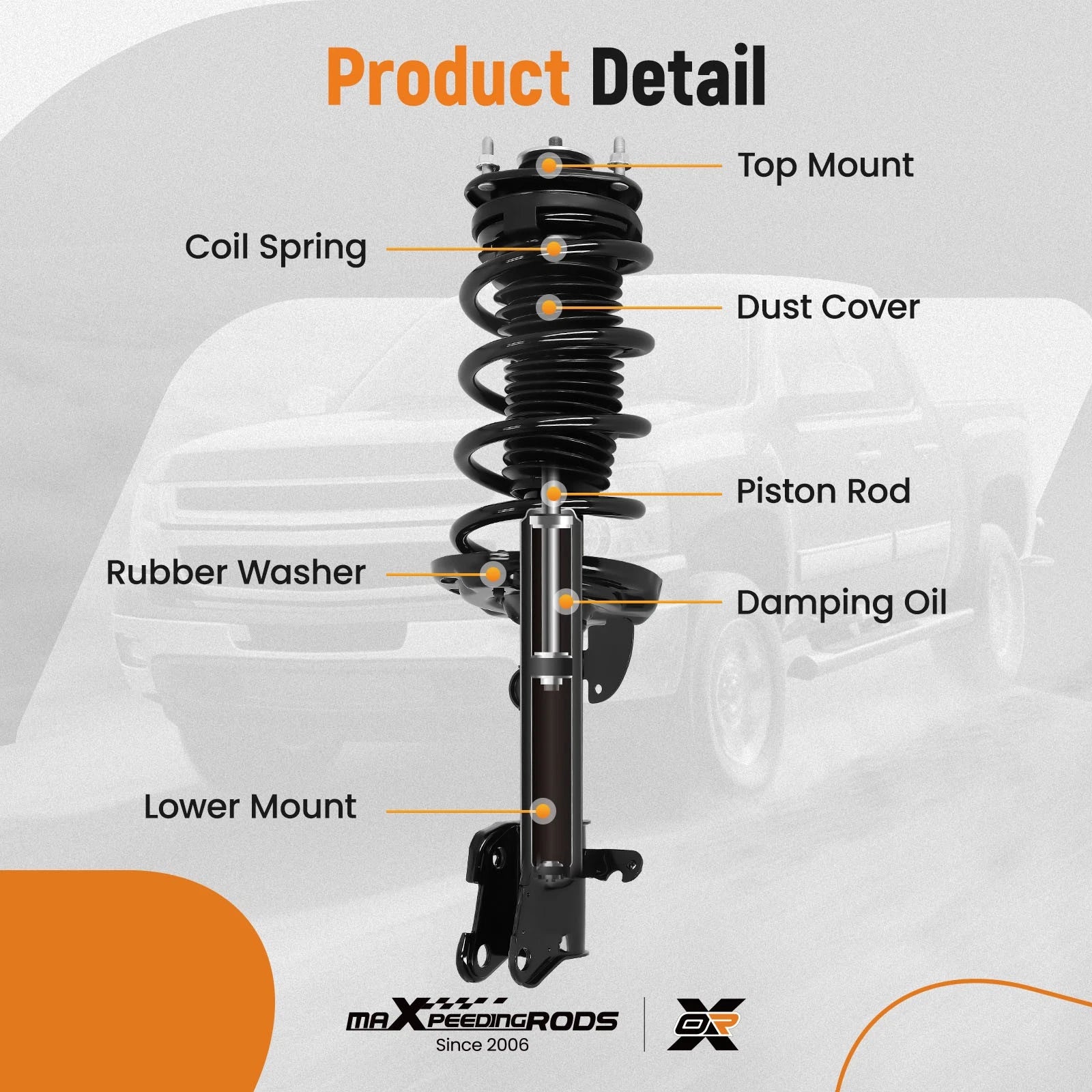 Pair Front Complete Shocks with Coil Spring for Honda Pilot (2009-2015)