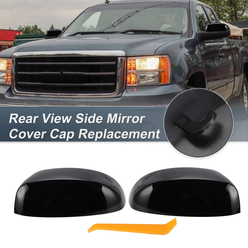 Set of 2 Rearview Mirror Cover Caps Gloss Black for Chevrolet Avalanche (2002–2013)