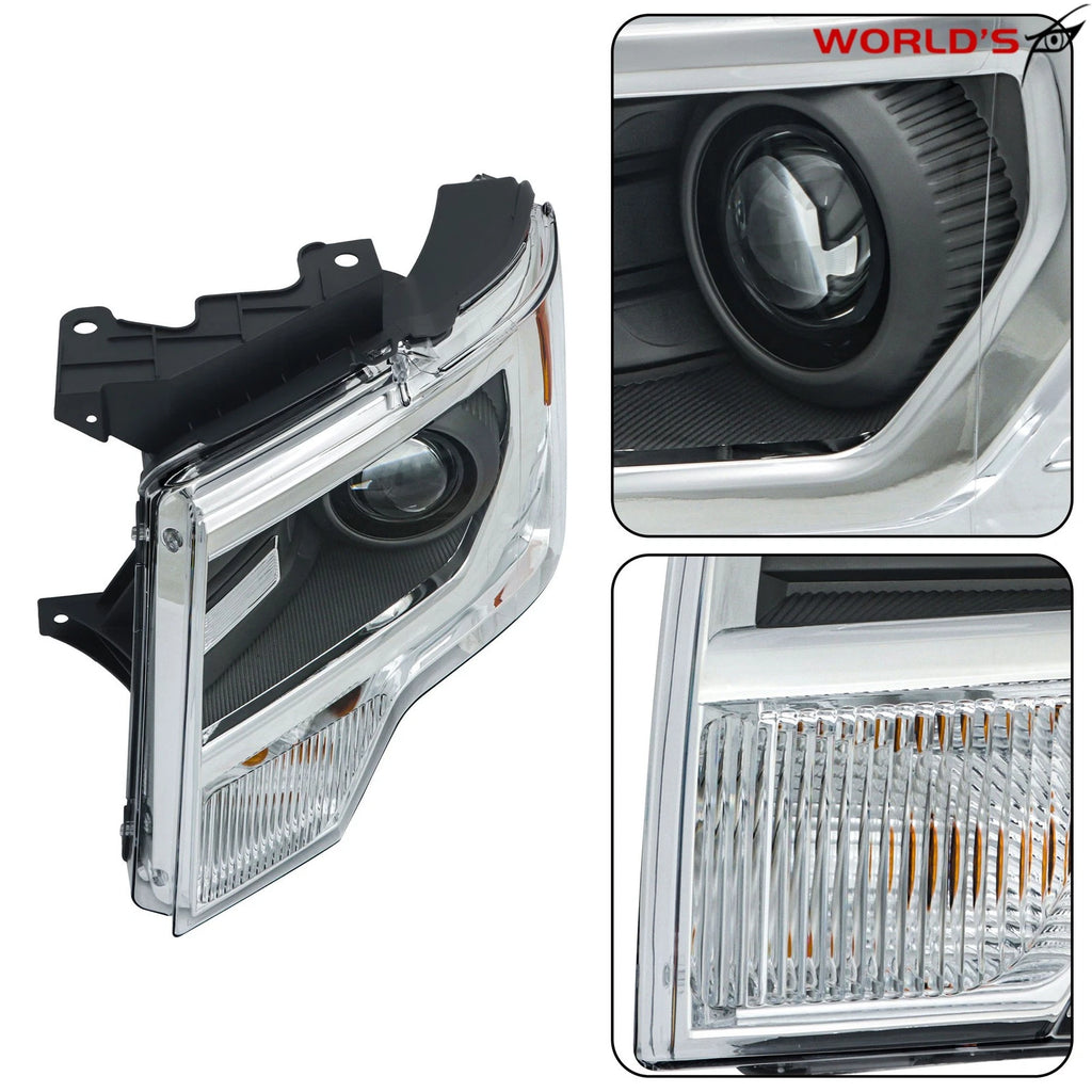 Set of 2 HID Projector Headlights for Ford F150 (2013–2014) Chrome