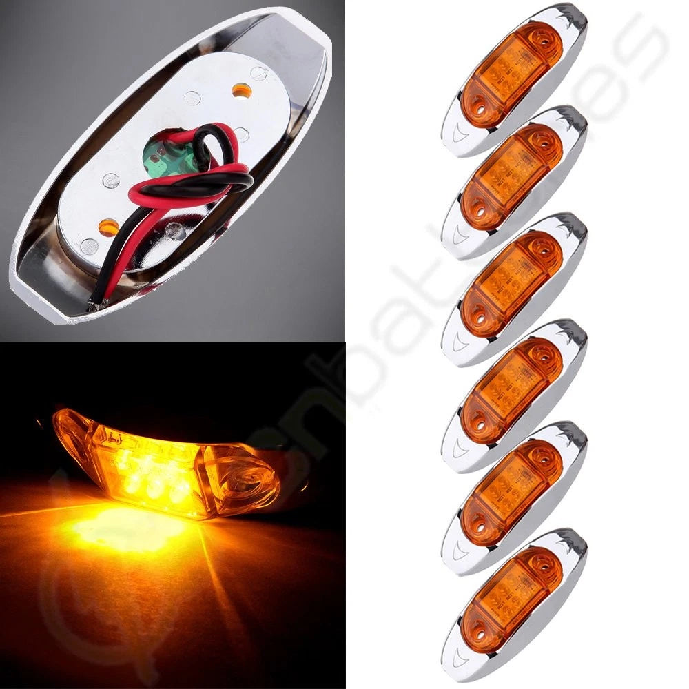 3X 12V Waterproof 6 LED Amber Side Marker Lights for Trailer Truck