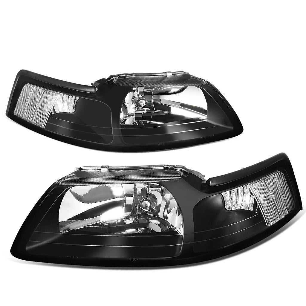 Pair of Black Housing Clear Corner Headlights for Ford Mustang (1999–2004)