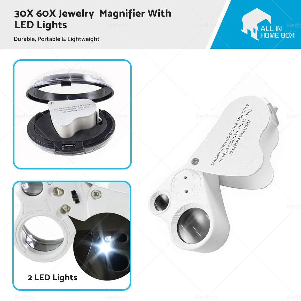 30X 60X LED Jewelry Loupe Magnifier
