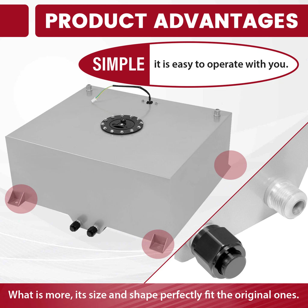20 Gallon Aluminum Polished Fuel Cell Tank with Level Sender for Race Cars