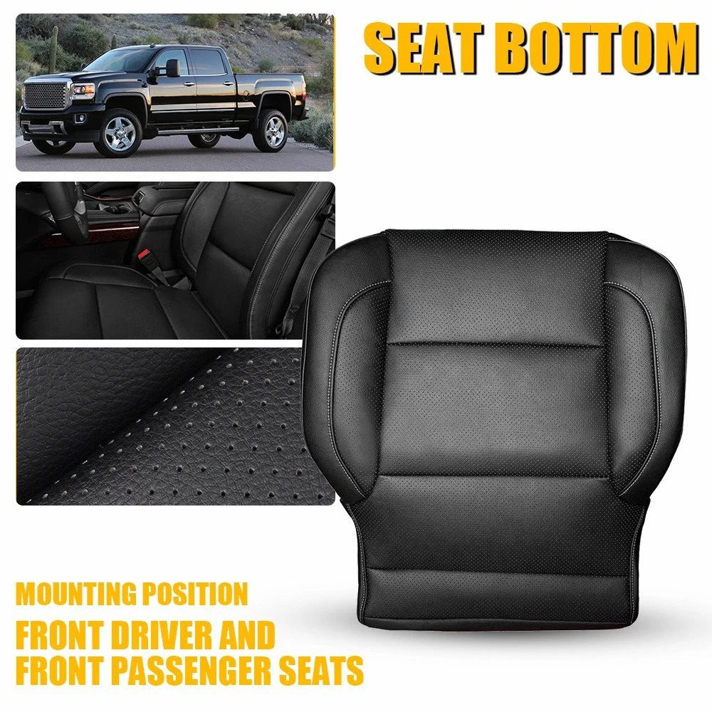 Set of 2 Front Bottom Seat Covers for GMC Sierra 1500 2500HD (2014–2018) Black Leather