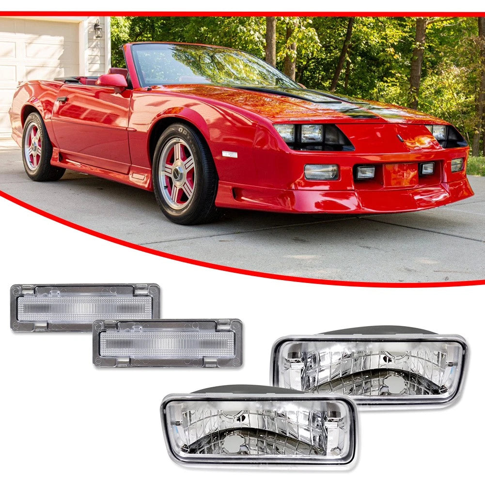 Set of 4 Clear Bumper Turn Signal & Side Marker Lights for Chevy Camaro (1985–1992)