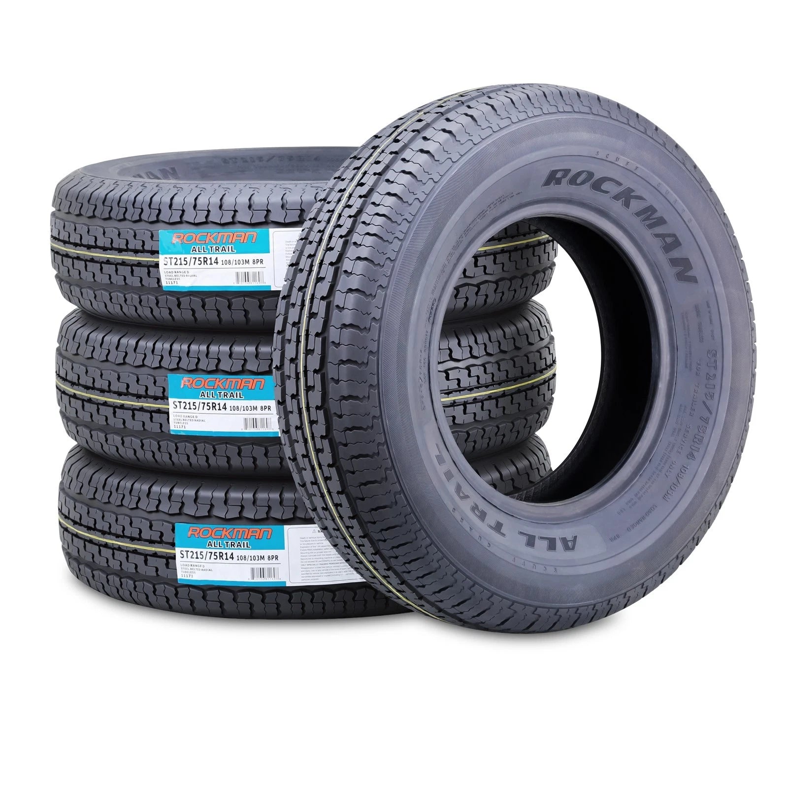 Set of 4 ROCKMAN ST215/75R14 8-Ply Trailer Tires 11171