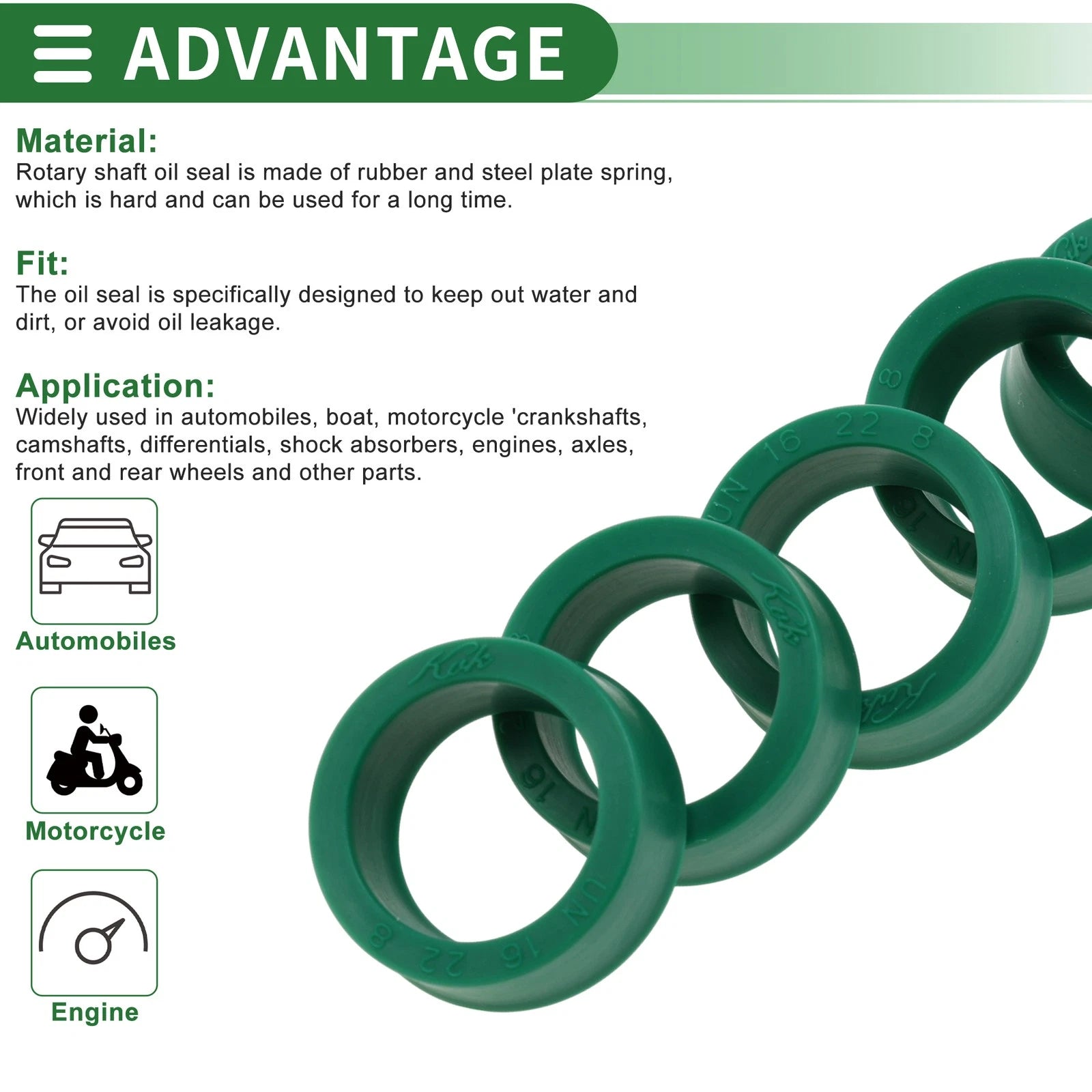 Set of 5 Oil Seal Ring 16x22x8mm for Rotary Shaft (High Pressure)