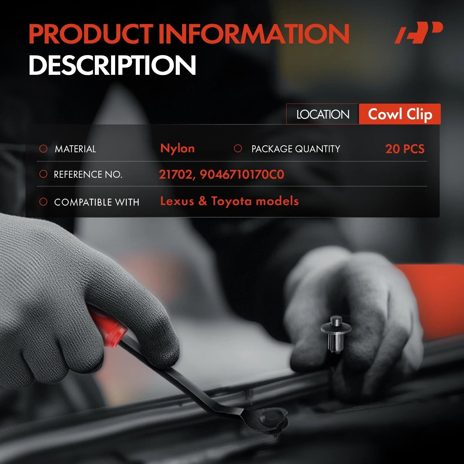 10mm Cowl Panel Insulator Clips Retainer for Toyota (20 Pcs) (2000-2010)
