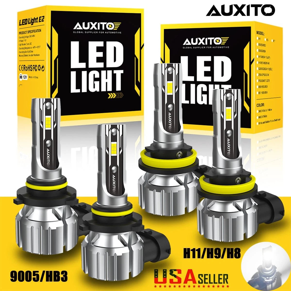 2X AUXITO H11 9005 Combo LED Headlight Bulbs 6500K for