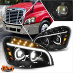 3D LED Bar C-Shape Halo DRL Projector Headlights for Freightliner Cascadia (2008–2017)