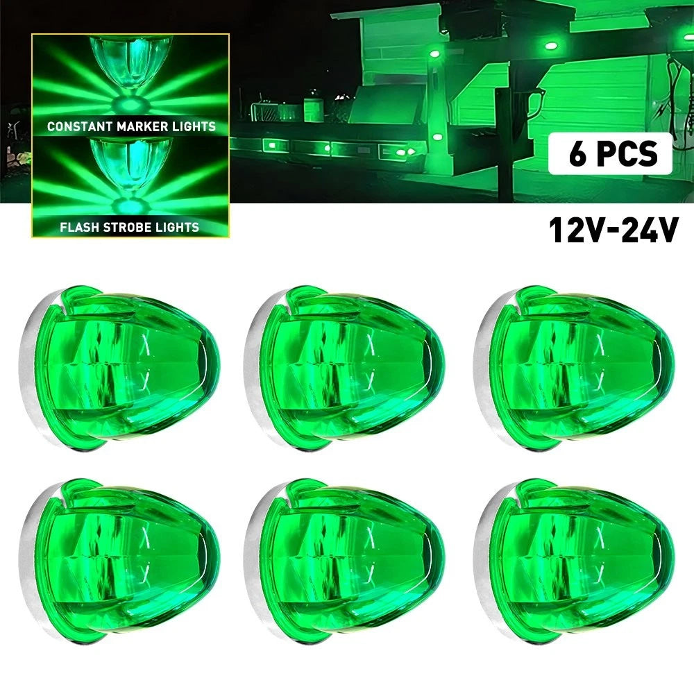 6X Green LED Watermelon Clearance Marker Light for Truck Trailer Camper (12-24V)