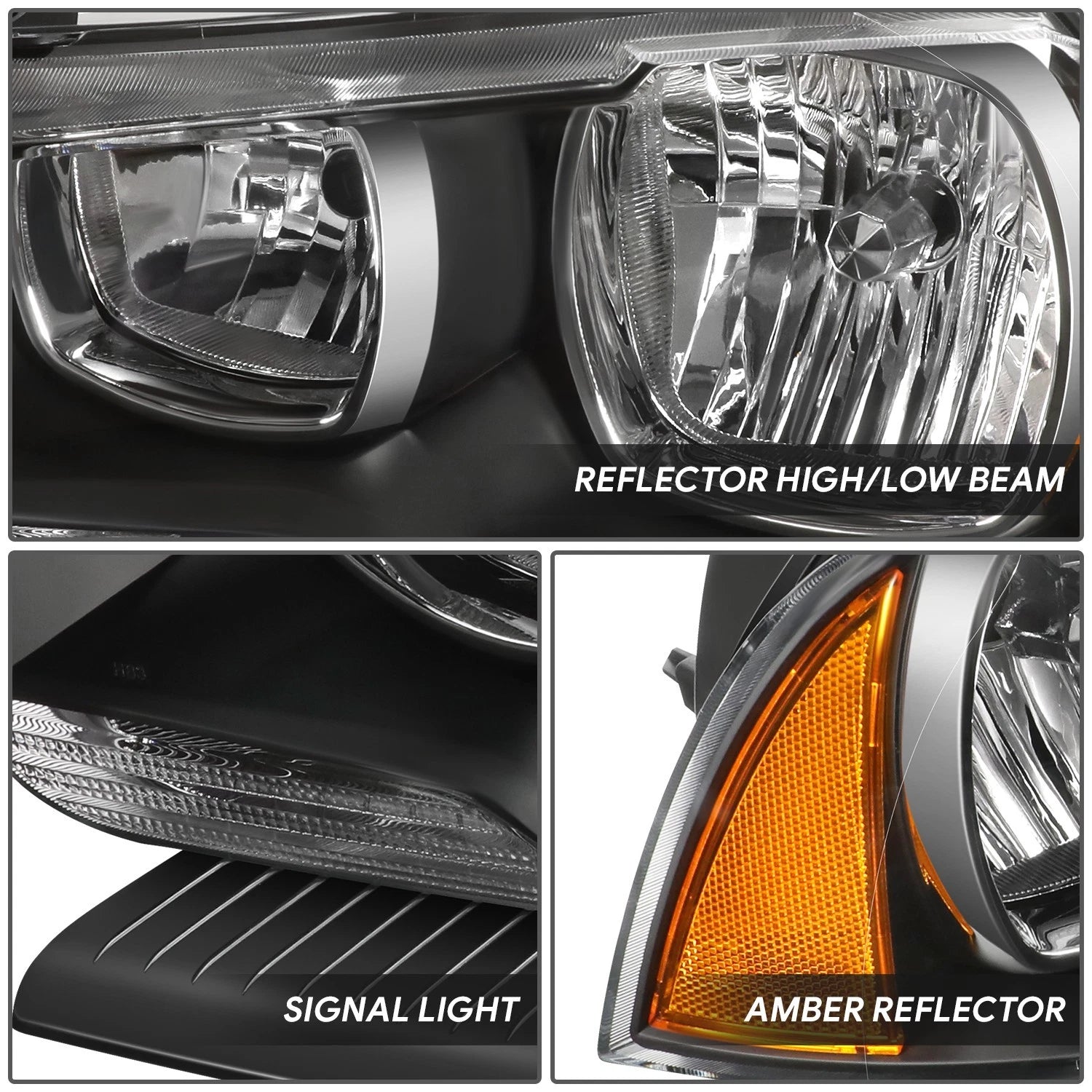 Pair of Black Housing Amber Corner Headlights for Dodge Charger (2011–2014)