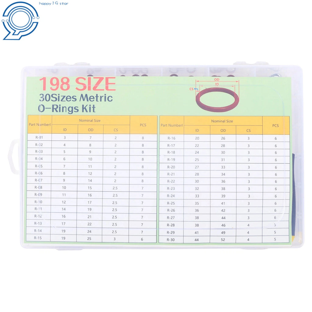 198PCS FKM O Ring Kit for Home and Car Repair (Metric, 30 Sizes)