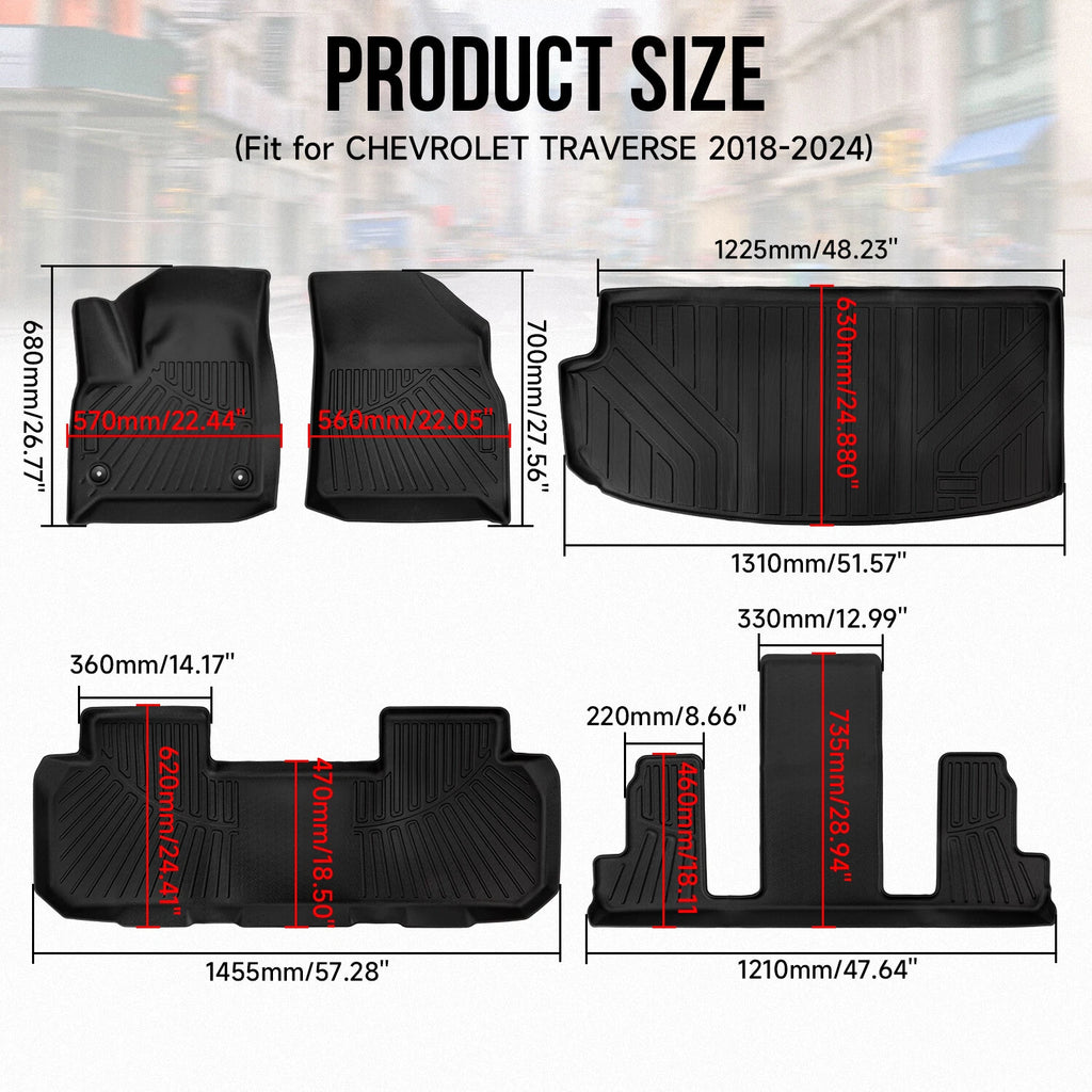 Set of 2 Floor Mats & Rear Trunk Cargo Liners for Chevy Traverse (2018–2025)