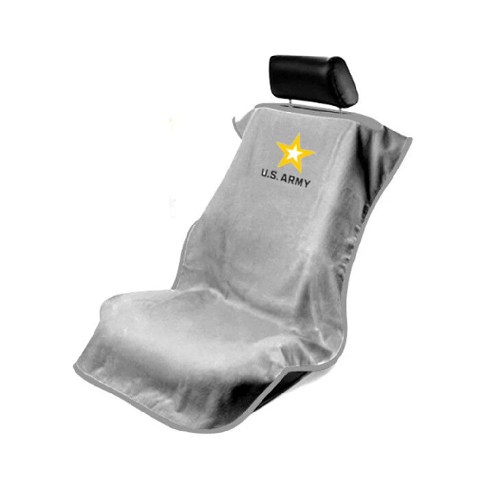 Seat Armour Grey Terry Cloth Seat Cover w/US Army Logo - SAR167G
