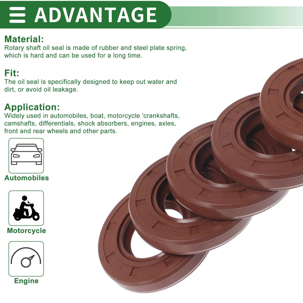 Set of 5 Oil Seal Rotary Shaft Seal FKM Rubber 22x42x7mm