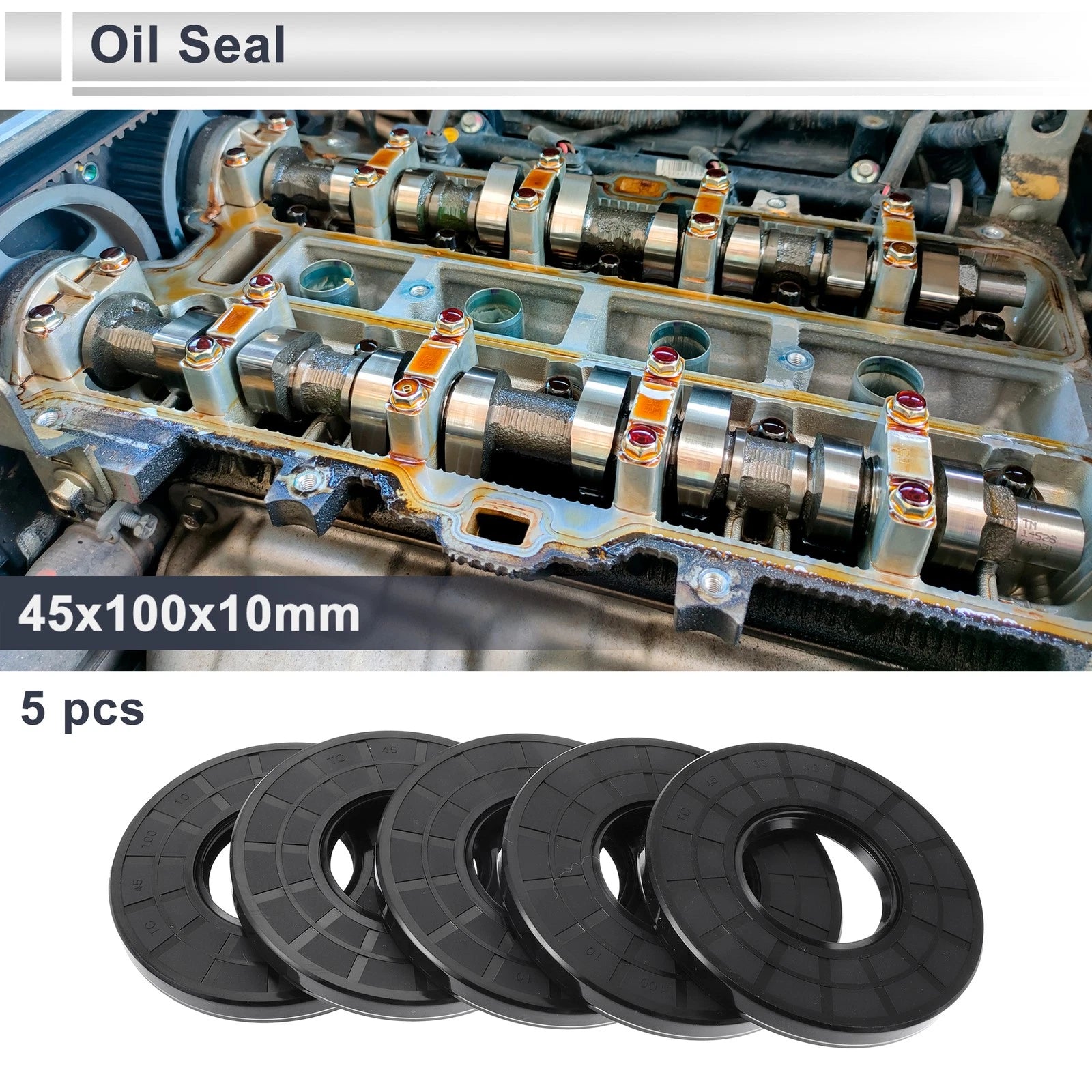 Set of 5 Oil Seal Rotary Shaft Seal Nitrile Rubber 45x100x10mm