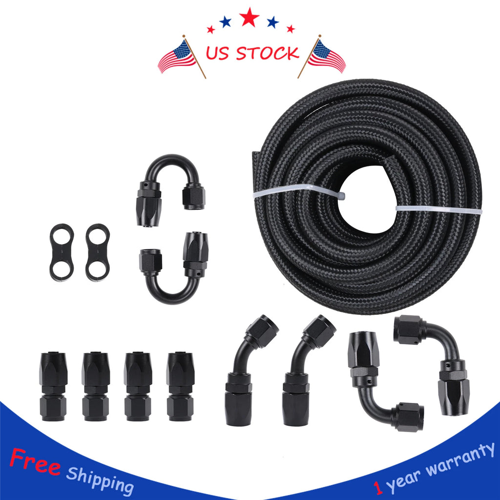 AN6 Stainless Steel Nylon Braided Oil Fuel Hose Line Kit for Universal (20FT)