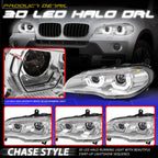 AFS LED Projector Sequential Headlights for BMW X5 (2007–2010) - Chrome/Clear
