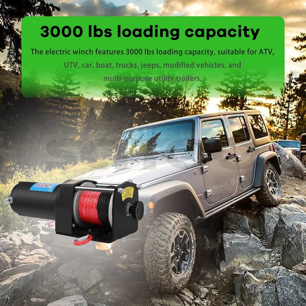 3000lbs Electric Winch Kit with Synthetic Rope for ATV UTV (12V)