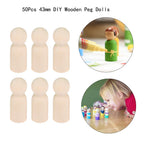 50Pcs Wooden Unpainted Peg Dolls DIY Craft Toy for Kids