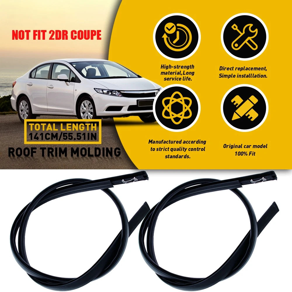 Set of 2 Upper Left & Right Drip Side Molding Trims for Honda Civic (2012–2015)