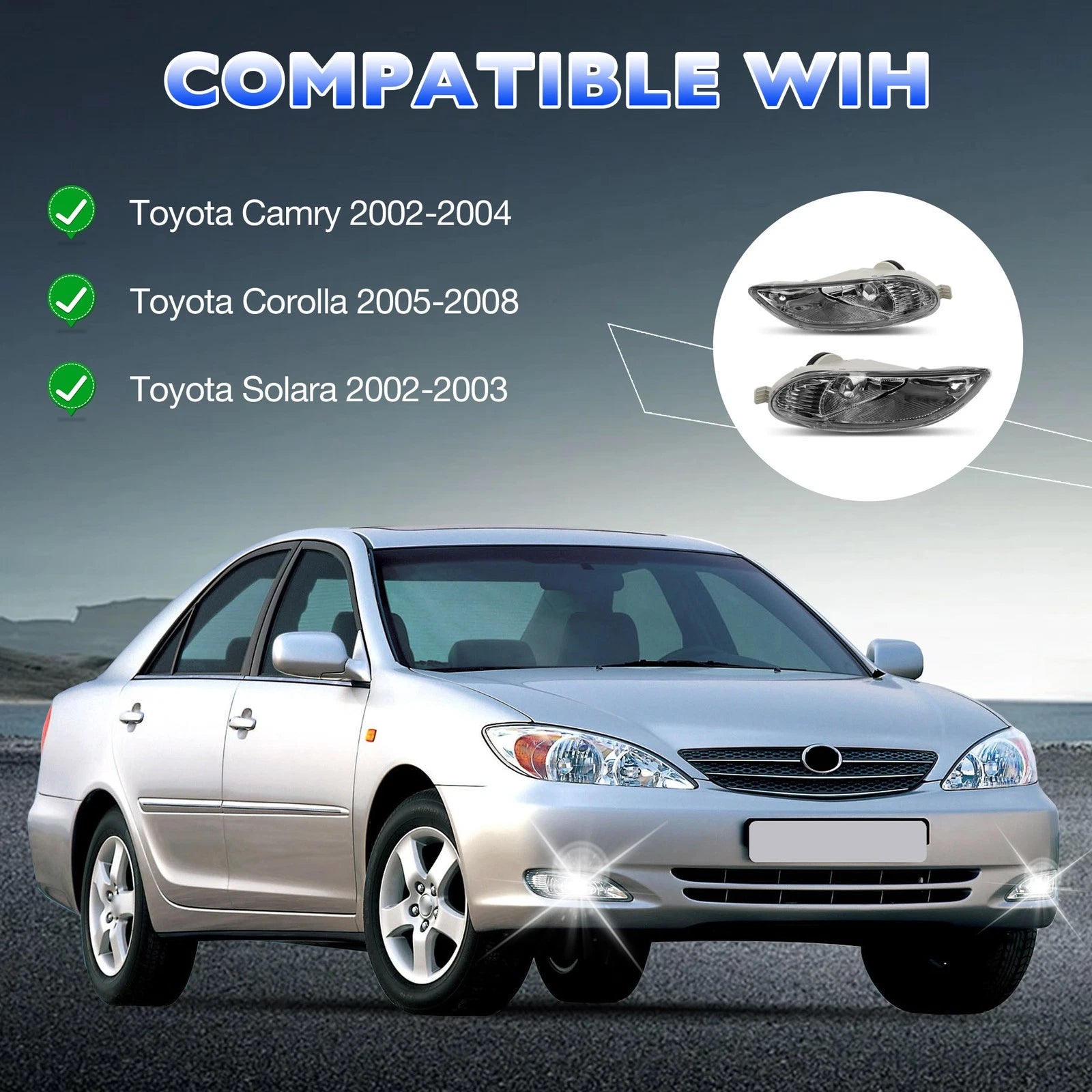 Pair Fog Lights for Toyota Camry Corolla Solara (2002–2008)