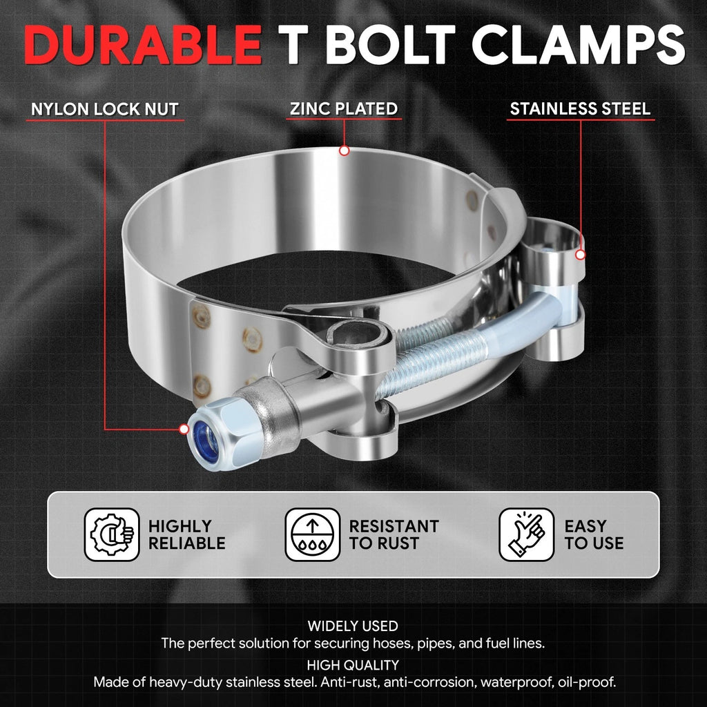 Set of 4 Stainless T-Bolt Clamps for Turbo Exhaust Intercooler