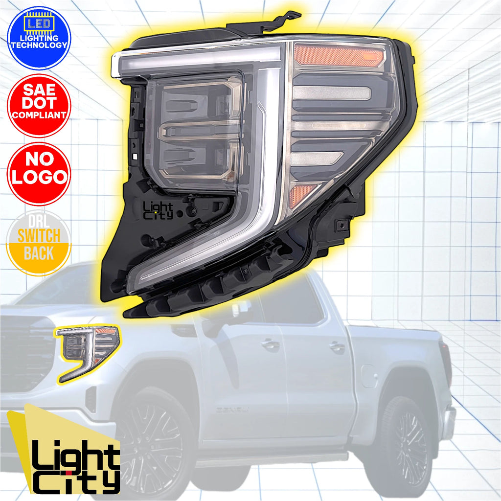Full LED Headlight for GMC Sierra 1500 AT4/AT4X (2022–2026) BLK/CHR LH