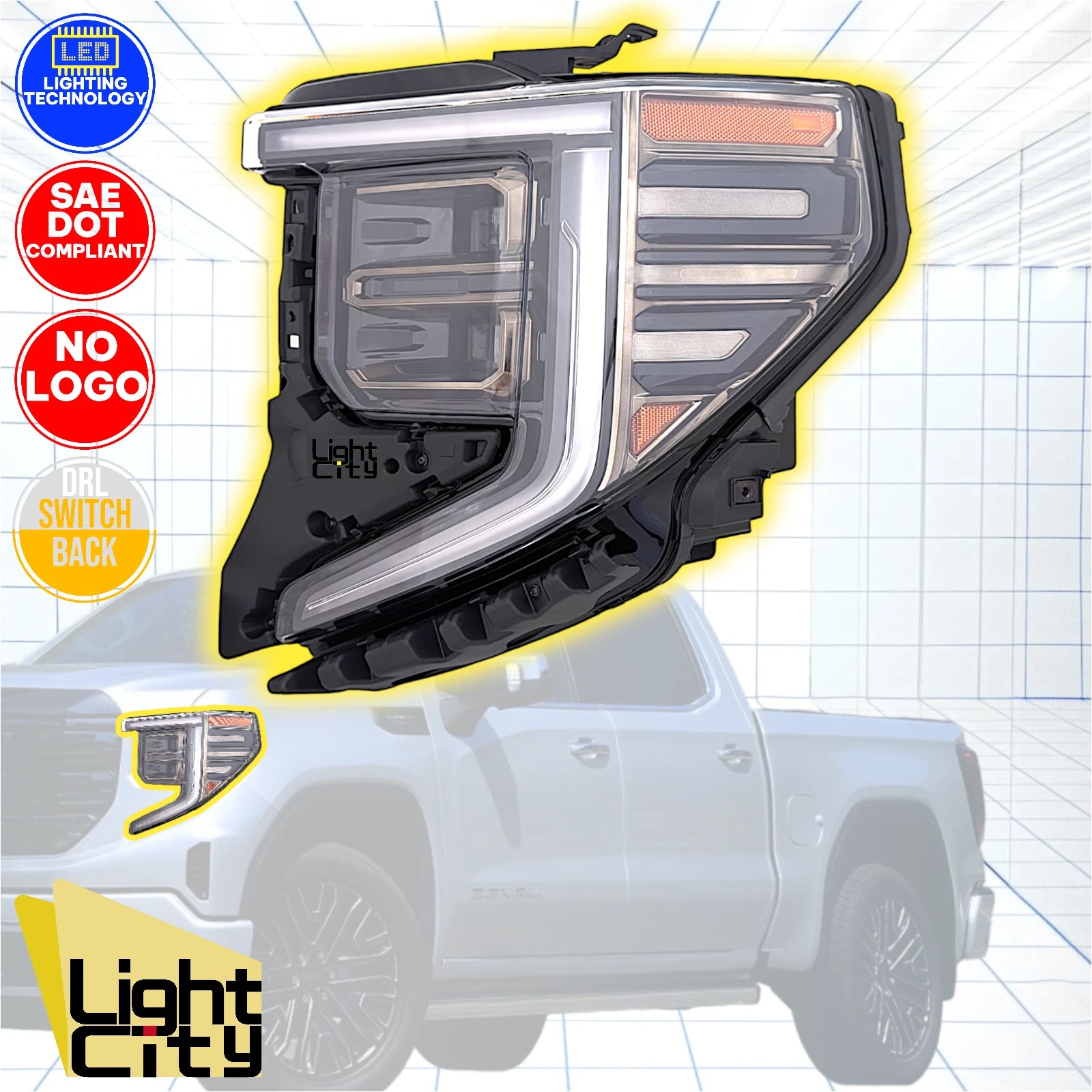 Full LED Headlight for GMC Sierra 1500 AT4/AT4X (2022–2026) BLK/CHR LH