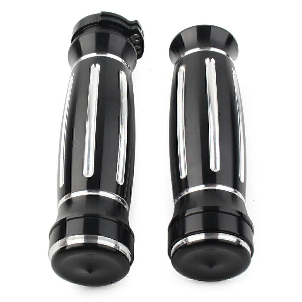 Black CNC Billet Aluminum 1" Handlebar Grips for Harley Touring