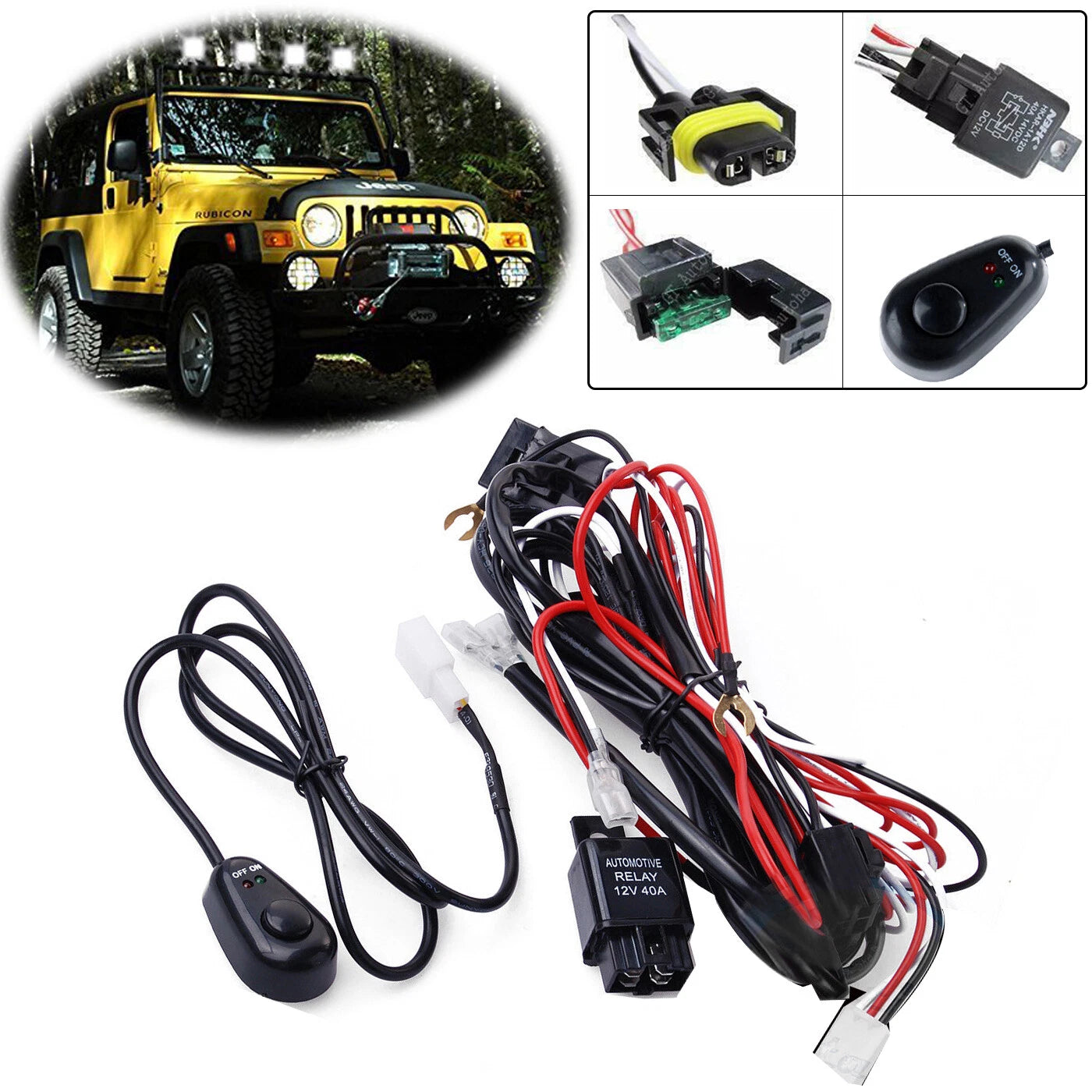 Relay Harness Wire Kit LED ON/OFF Switch for H11 H8 Fog Lights HID Worklamp (2019–2025)