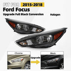 Set of 2 Upgrade Black Conversion Halogen Headlights for Ford Focus (2015–2018)