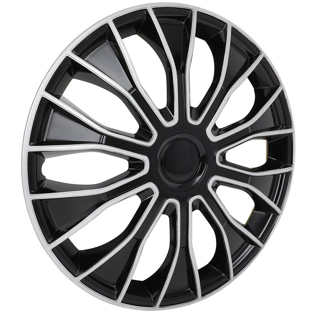 Set of 4 Wheel Hub Caps for All Makes Models (15") Black & Silver