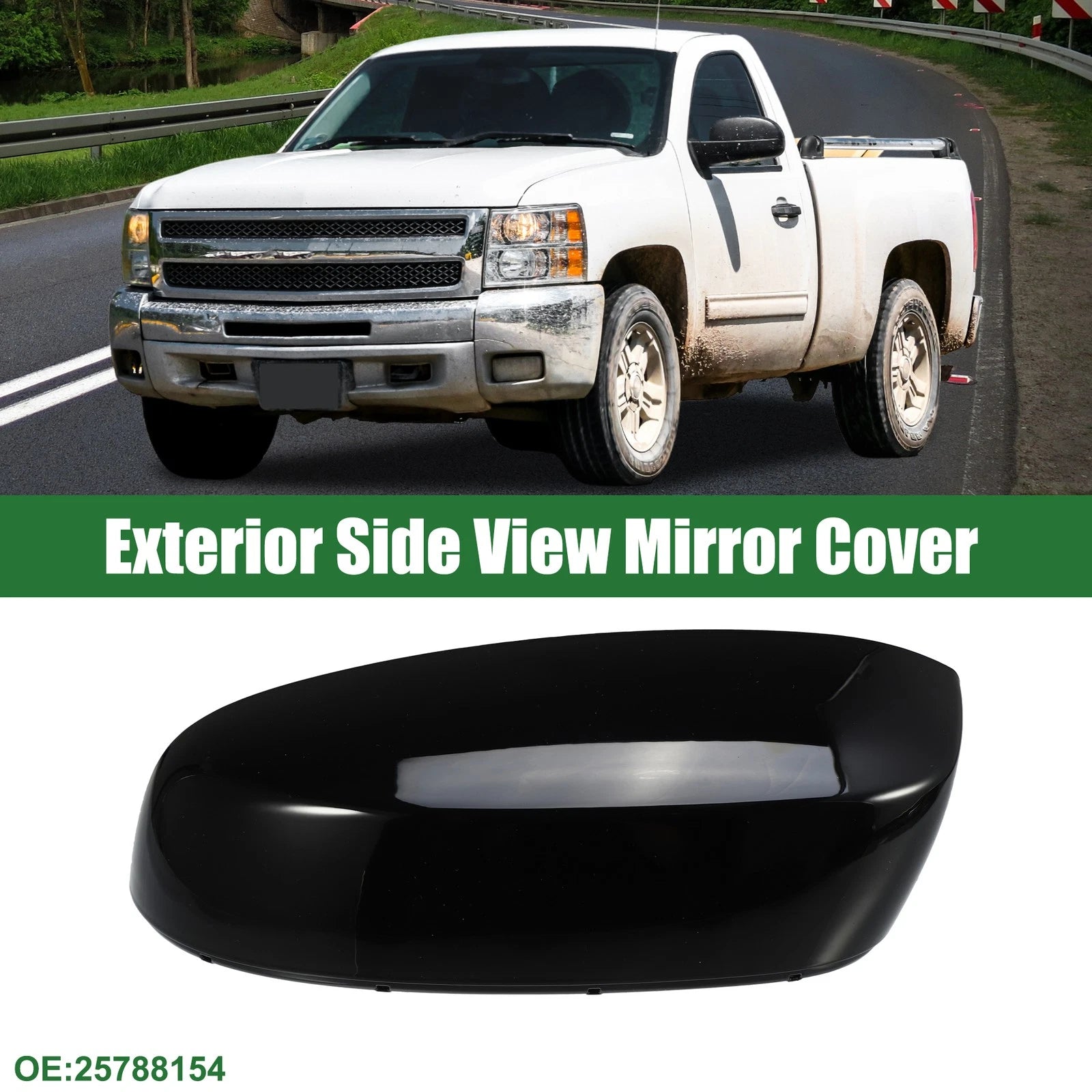 Left Rearview Mirror Cap for Chevrolet Silverado 1500 (No. 25788154, Gloss Black)