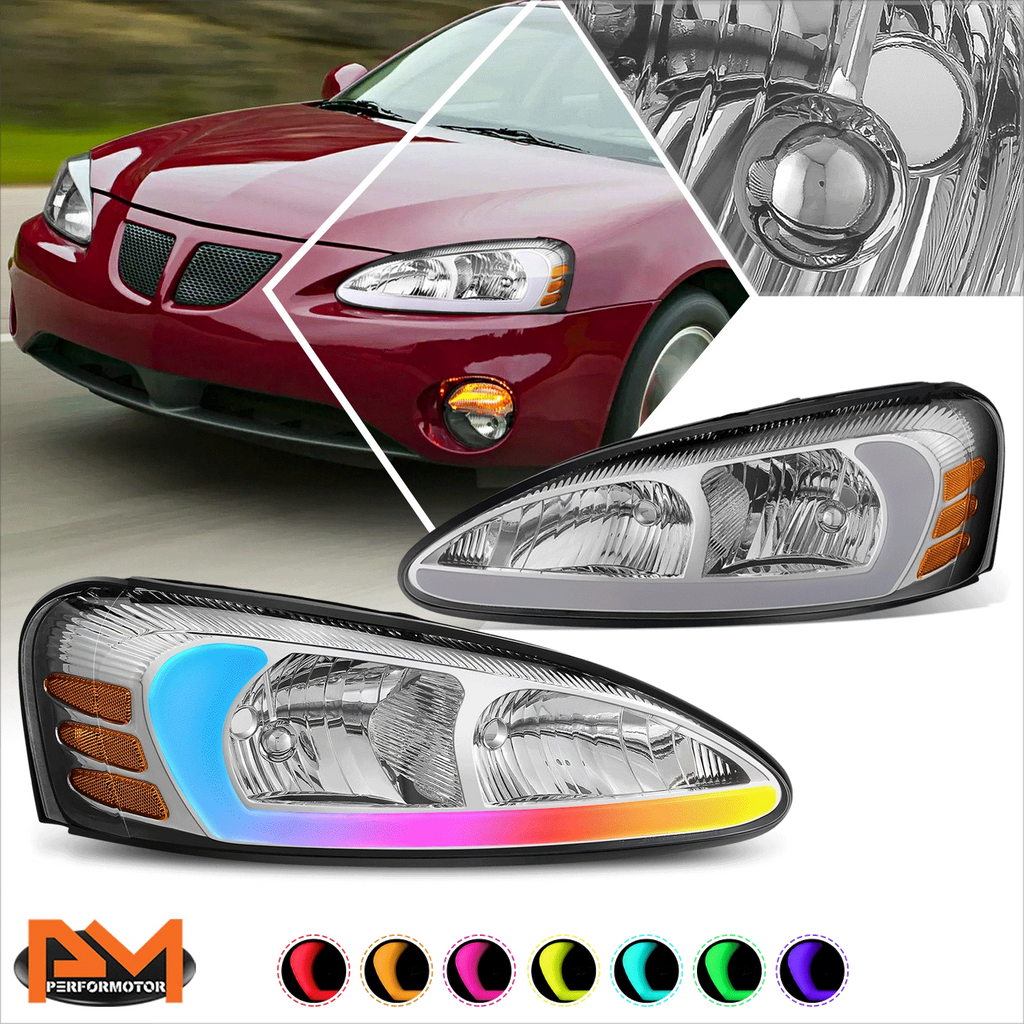 RGB LED Light Bar Headlights for Pontiac Grand Prix (2004–2008) - Chrome Housing