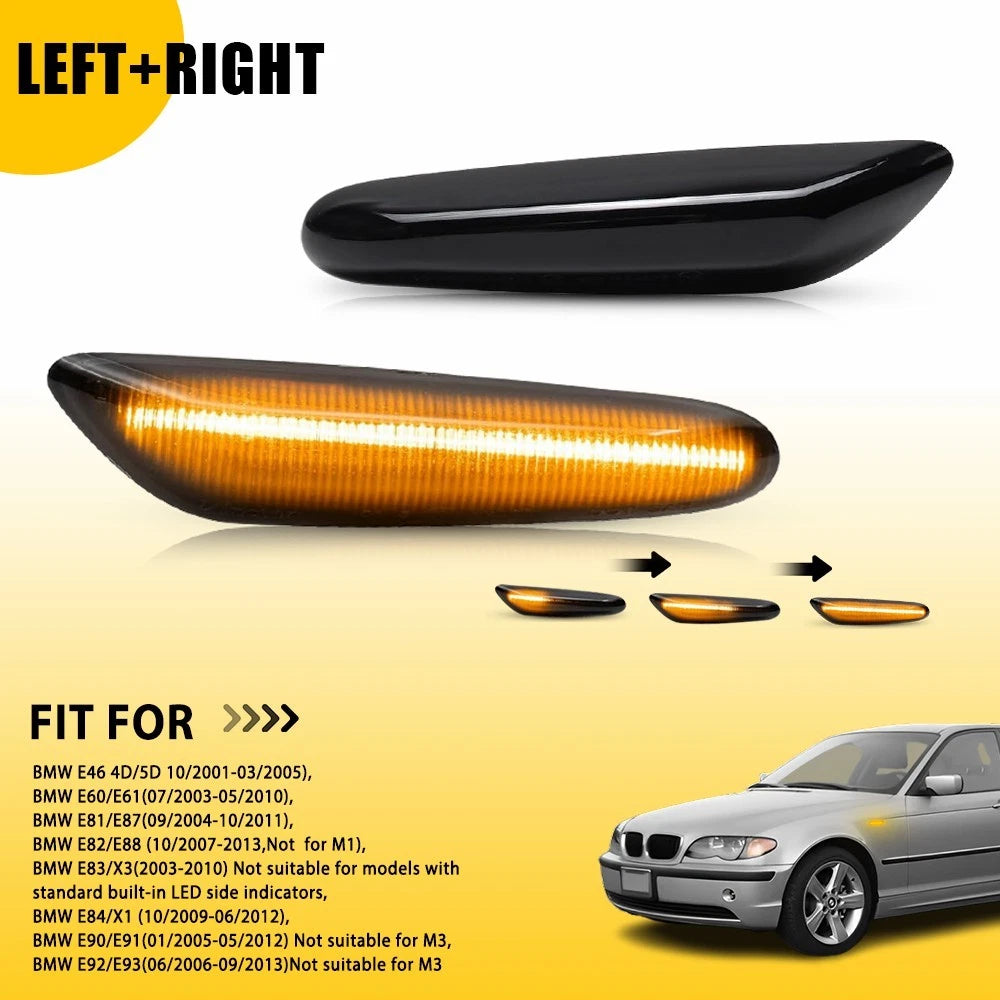 Set of 2 Sequential Amber LED Side Marker Turn Signal Lights for BMW E90 E60 E82 E87 E88