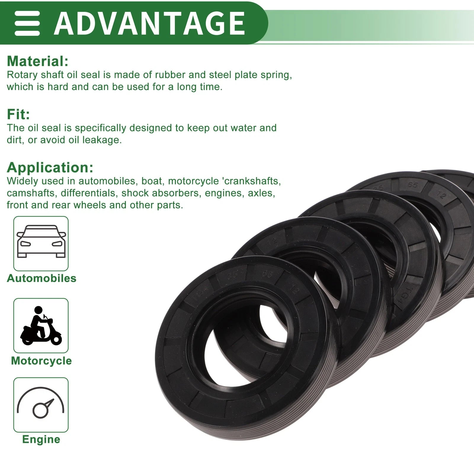 Set of 5 Oil Seals NBR Rubber 35x65x12mm for Automotive Applications