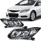 Set of 2 Black Headlights Assembly for Honda Civic (2012–2015)