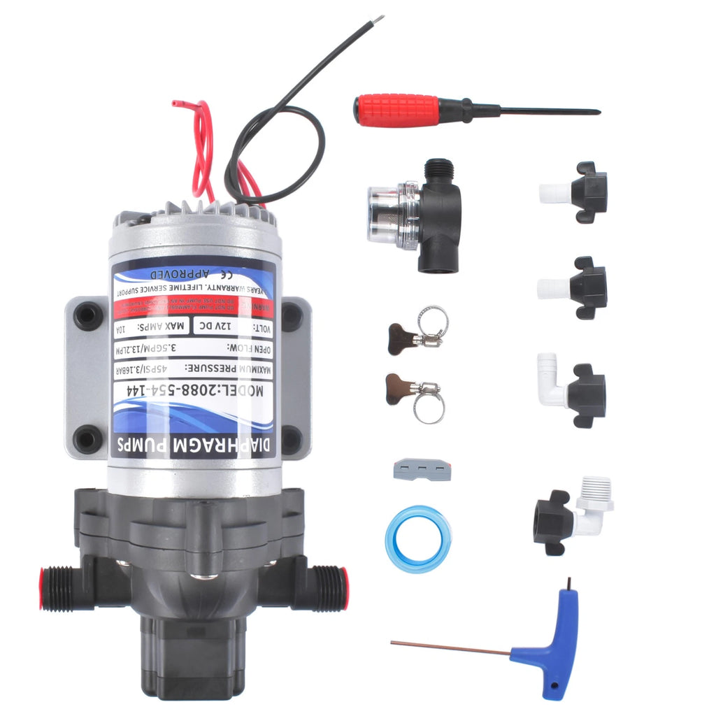 12V Fresh Water Pump 3.5GPM 45 PSI Diaphragm for Automotive Applications