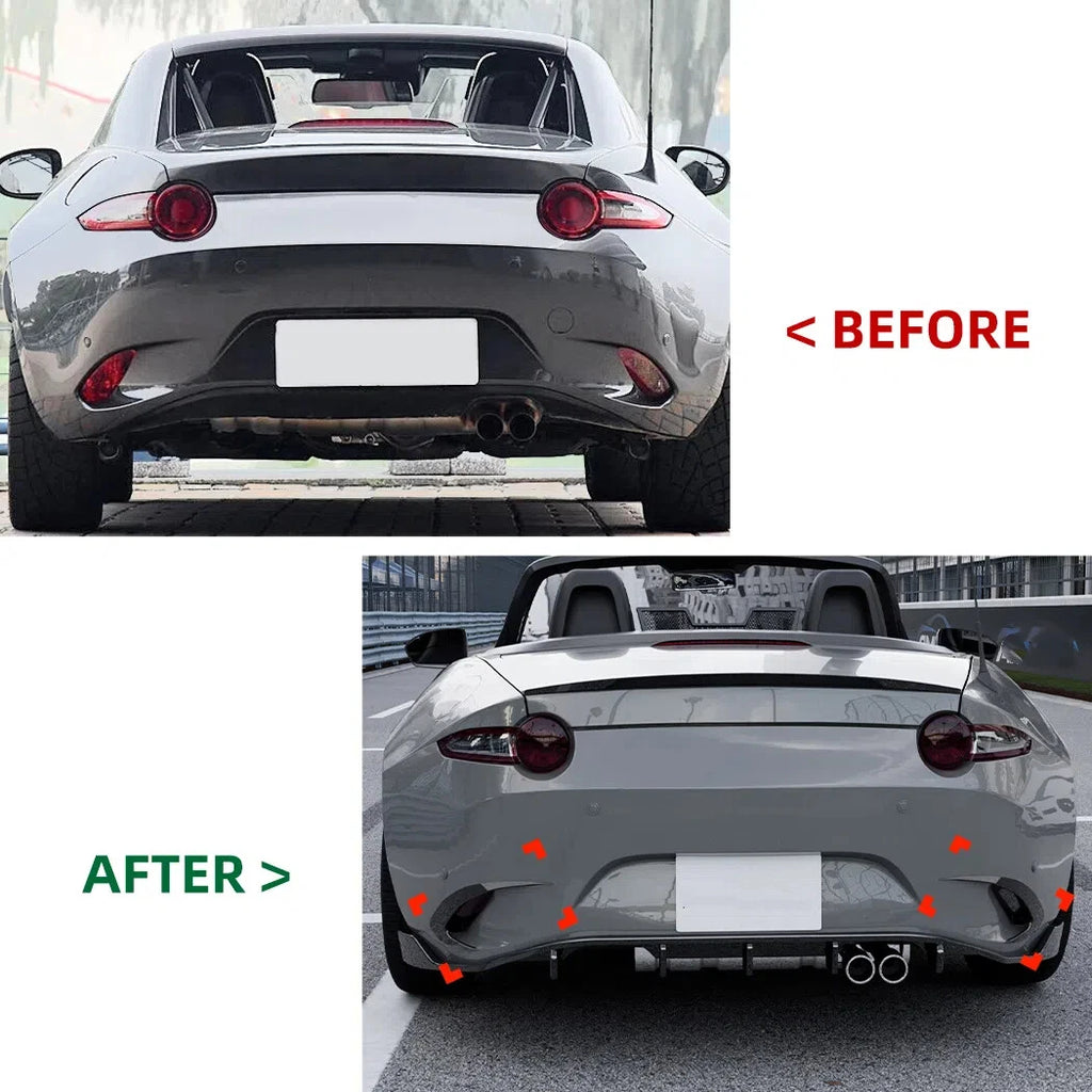 Carbon Look Rear Bumper Side Fin Canards Splitter for Mazda MX-5 Miata (2016–2023)