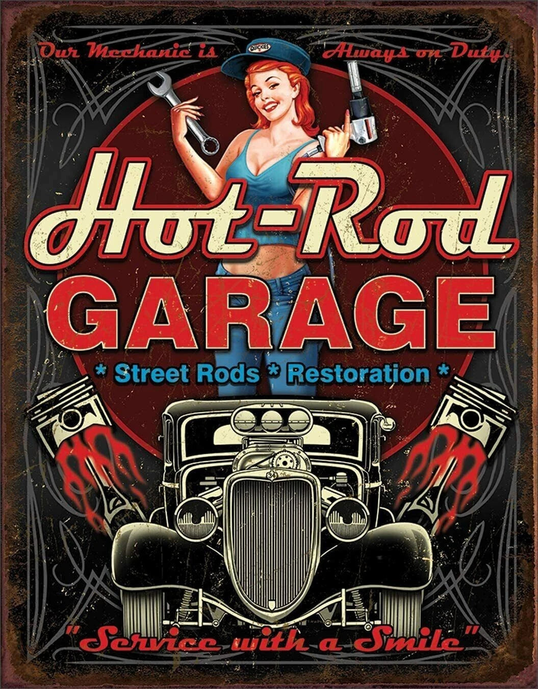 Pistons Tin Sign for Hot Rod Garage (1990) 12.5" W x 16" H