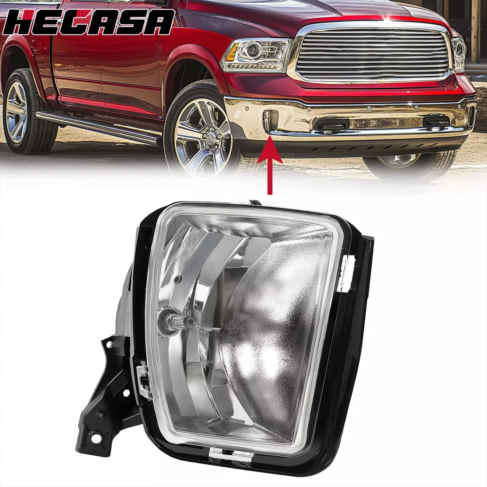Clear Lens Fog Lights with Bulb for Dodge Ram 1500 (2013–2018)