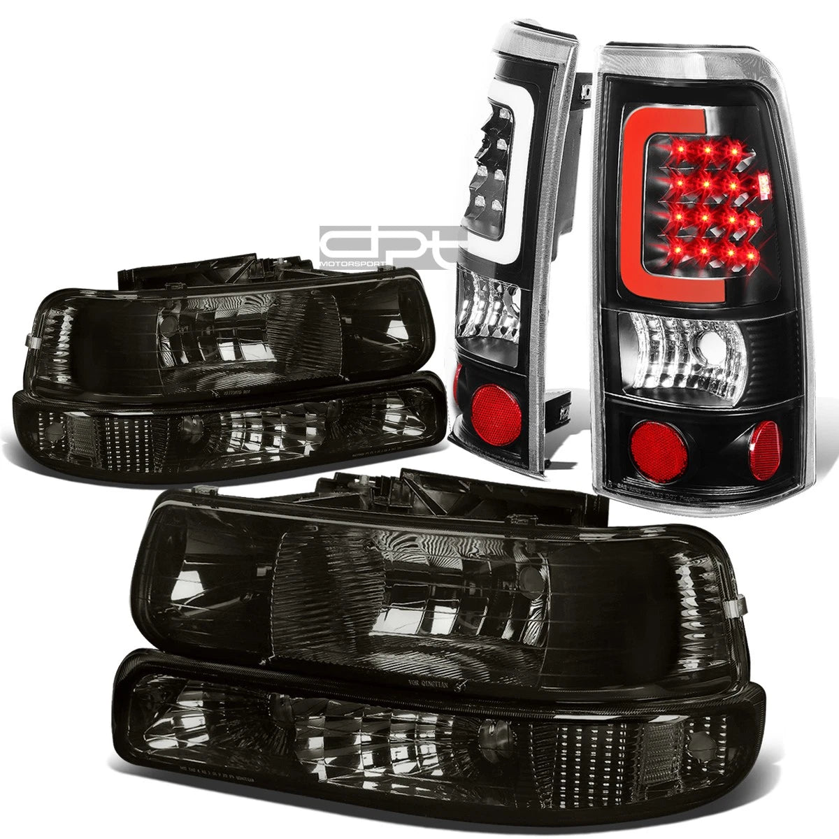 Smoked Headlight + Clear Bumper + Black 3D LED Tail Light for Silverado (1999–2002)