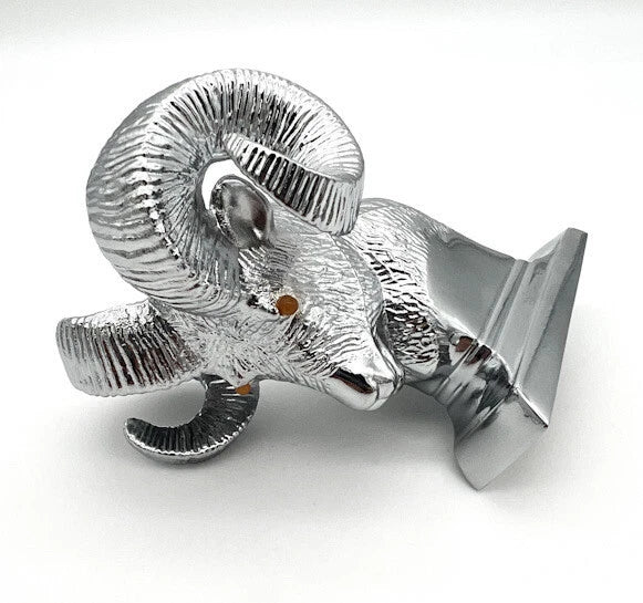 Universal Chrome Metal Ram Head Hood Ornament with Illuminated Eyes (General)