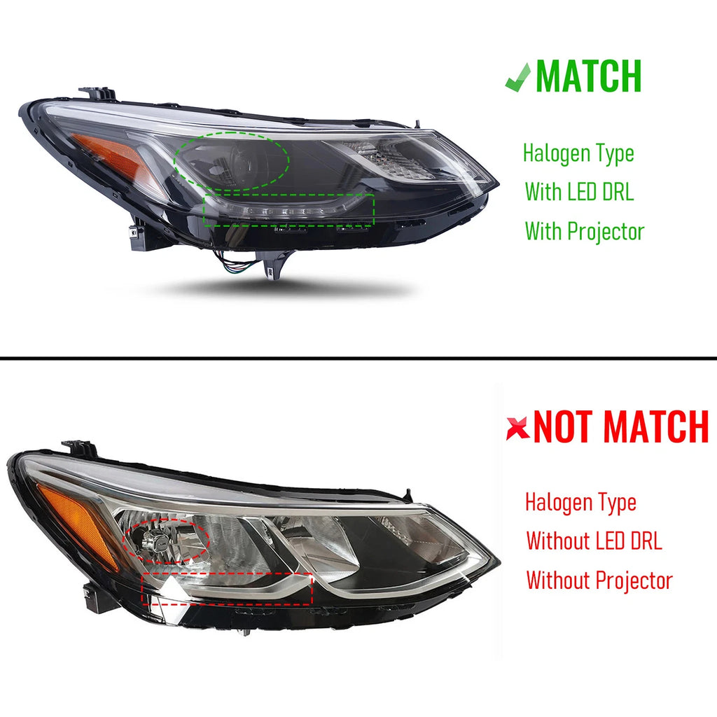 Halogen Headlight for Chevrolet Cruze (2016–2019) LED DRL w/ Bulb RH