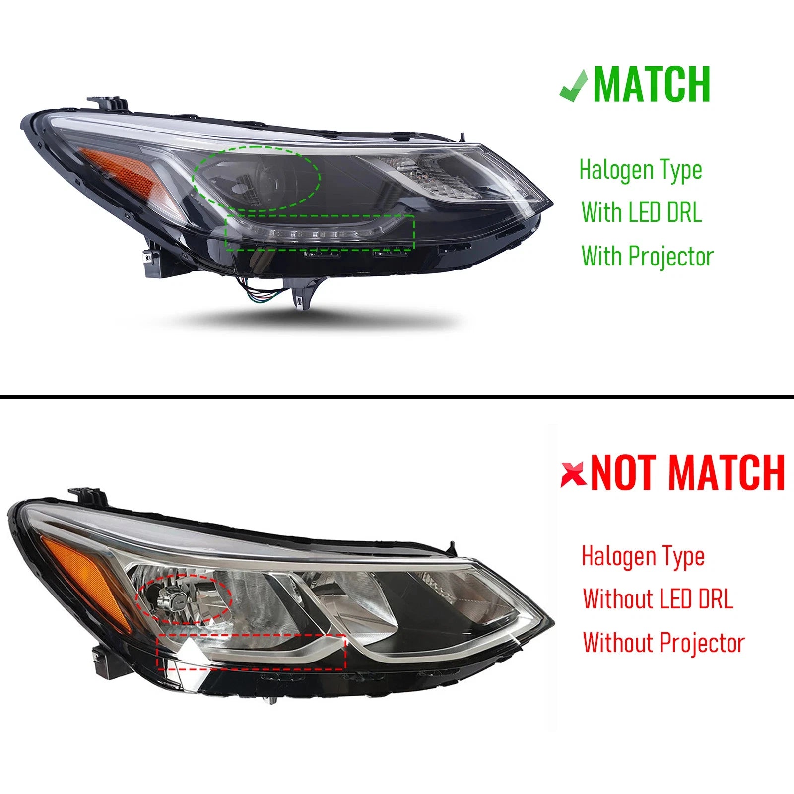 Halogen Headlight for Chevrolet Cruze (2016–2019) LED DRL w/ Bulb RH