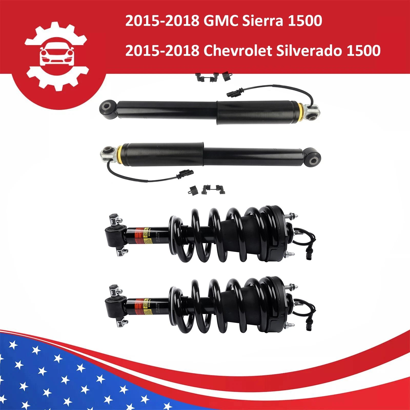 Front Strut & Spring Assembly + Rear Shocks for Chevy Silverado GMC Sierra 1500 (2007–2018)
