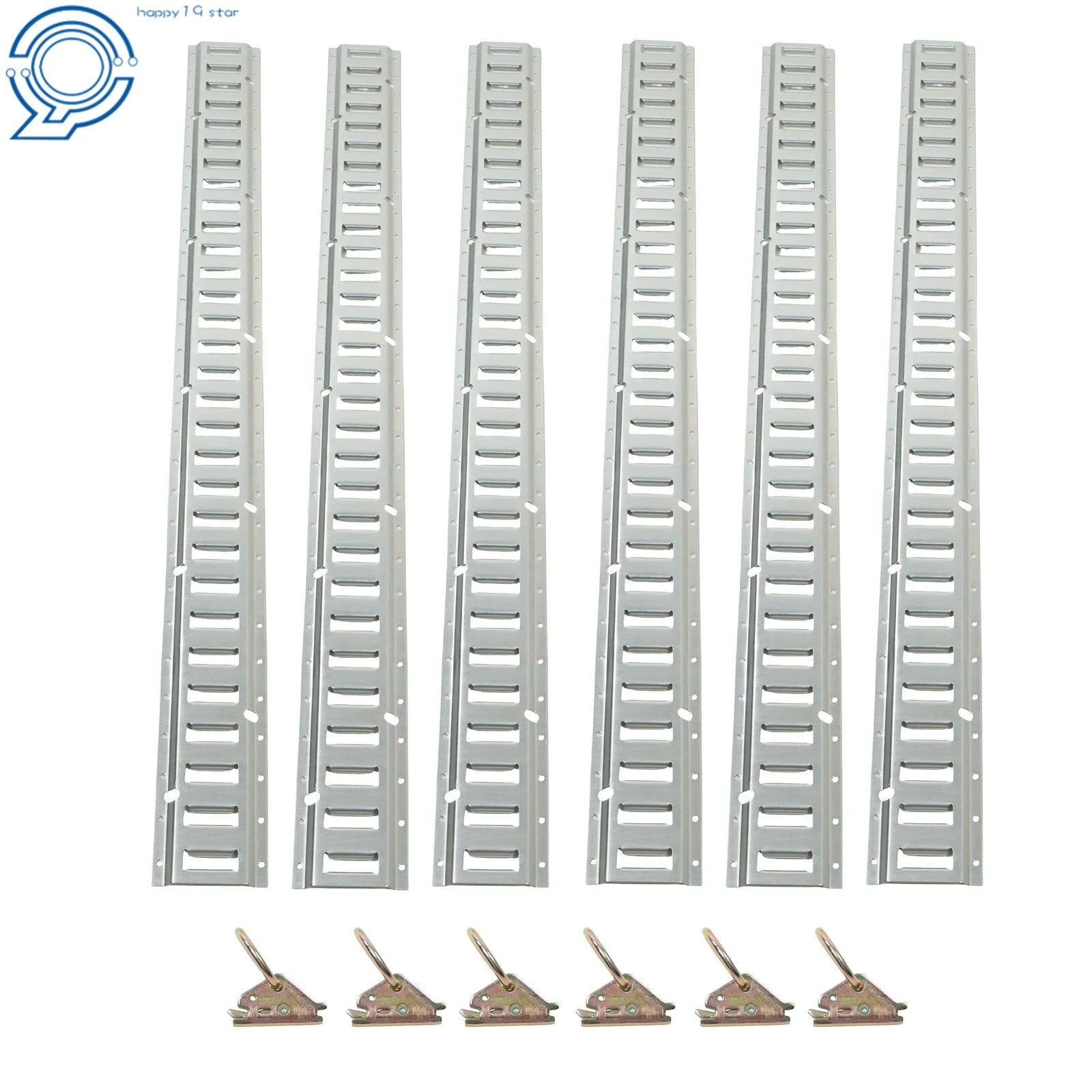 Set of 6 E Track Tie-Down Rails with O-Ring Anchors for Trailers